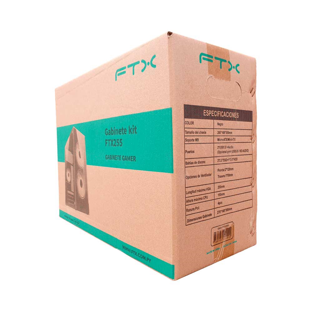 Gabinete Kit Ftx255 C/Fuente 500w Mouse+Tecl+Spk+Lat Fron Transp Matx/Mitx